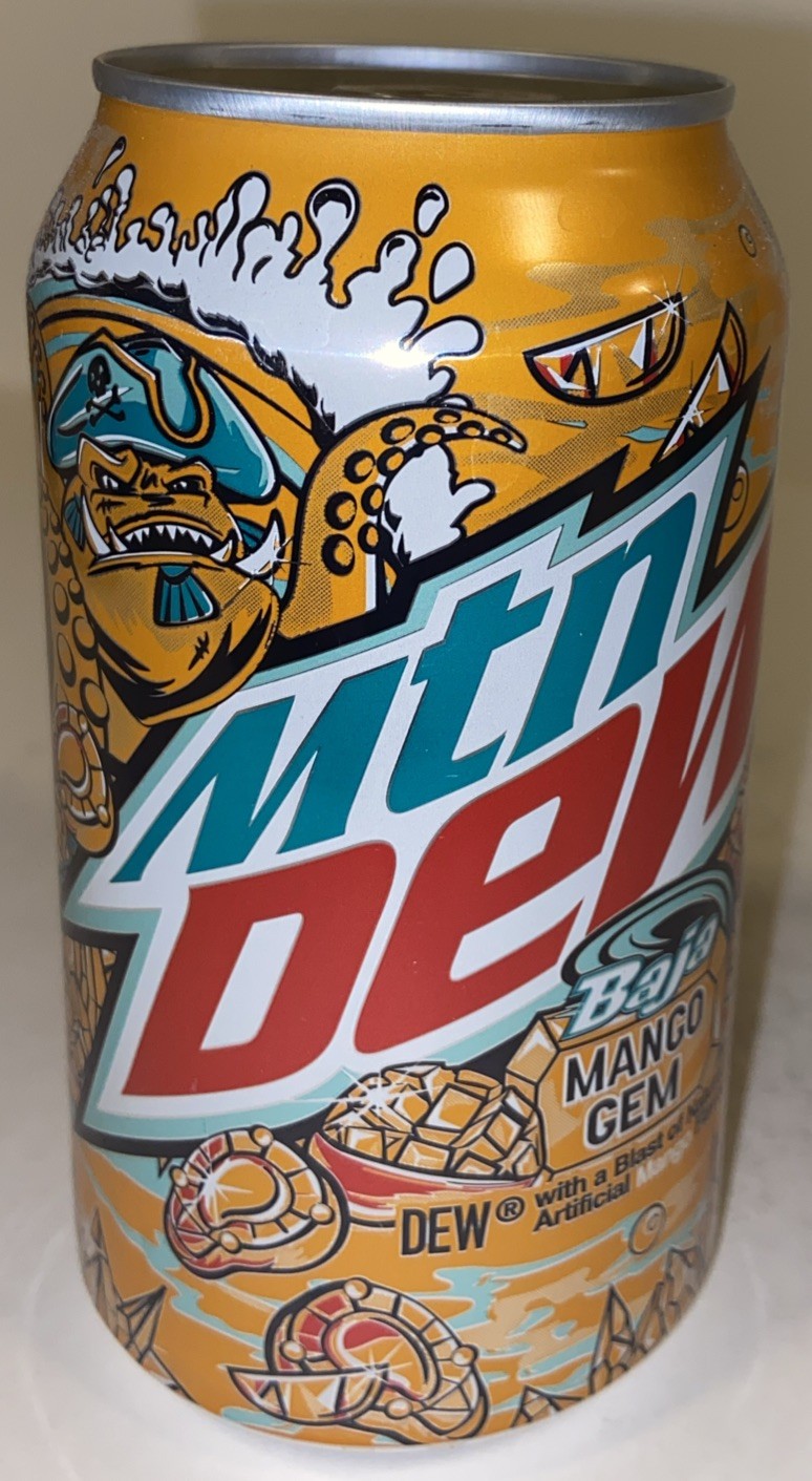 2022 12oz. MTN DEW CAN ( MANGO GEM) EMPTY BOTTOM OPENED