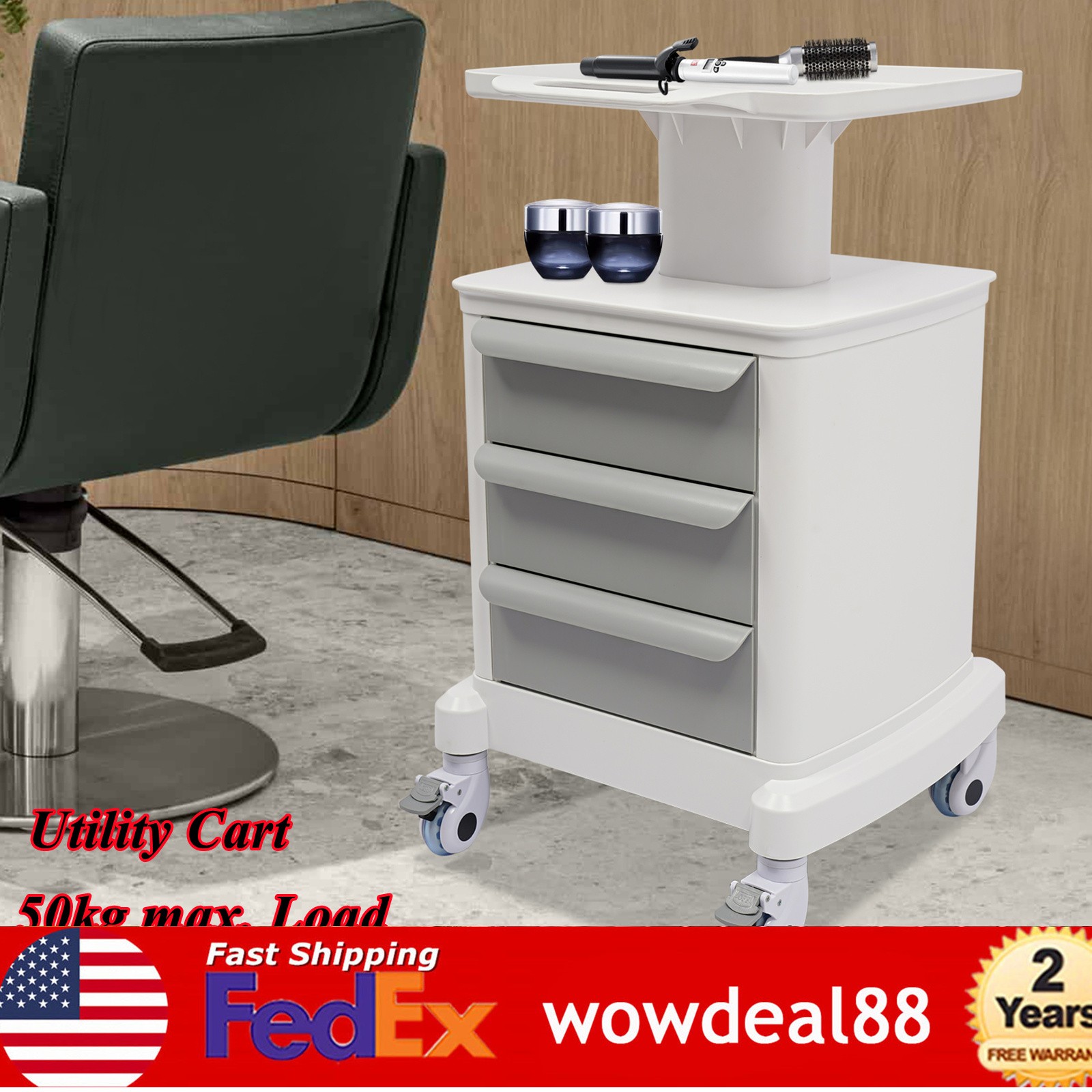 Dental Medical Mobile Cart Instrument Trolley 3 Drawers with Power Socket