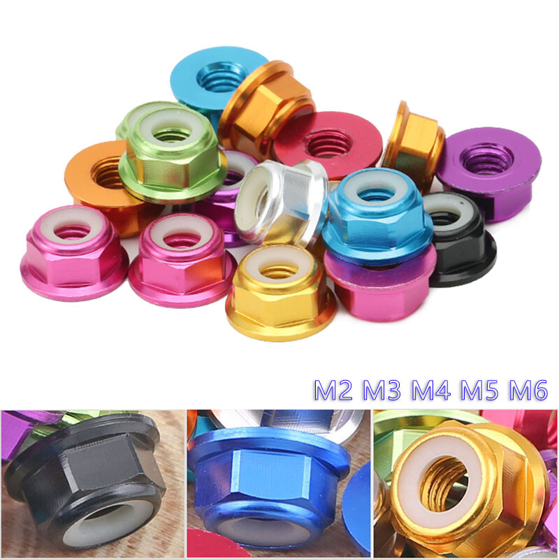 M2-M6 Aluminum Alloy Nylon-Insert Flange Locknuts Ring Self-locking Lock Nut
