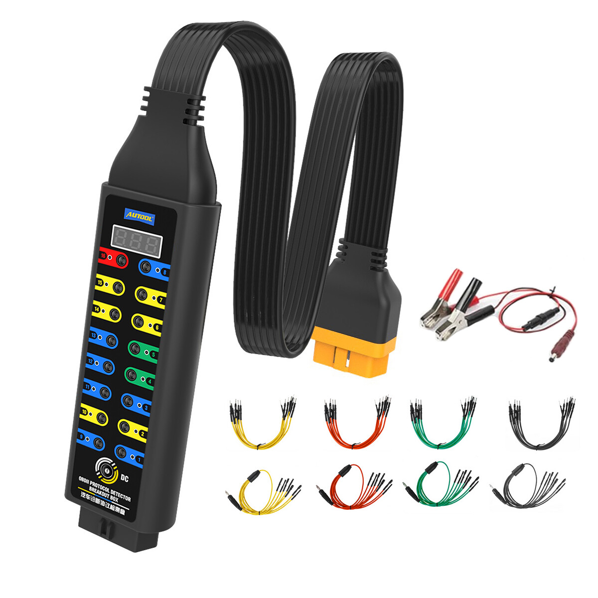 OBD2 Breakout Box Auto OBDII Protocol Detector LCD Display 16 Pin CAN Bus Test