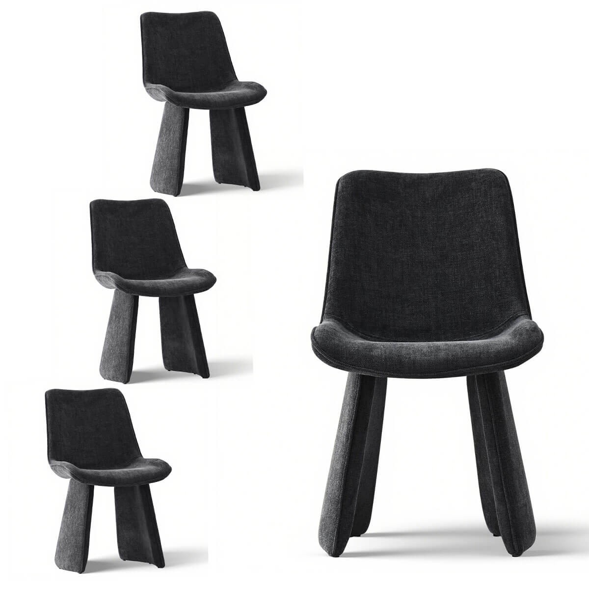 Set of 4 Black Modern Upholstered Dining Chair Chenille Fabric Accent Chair