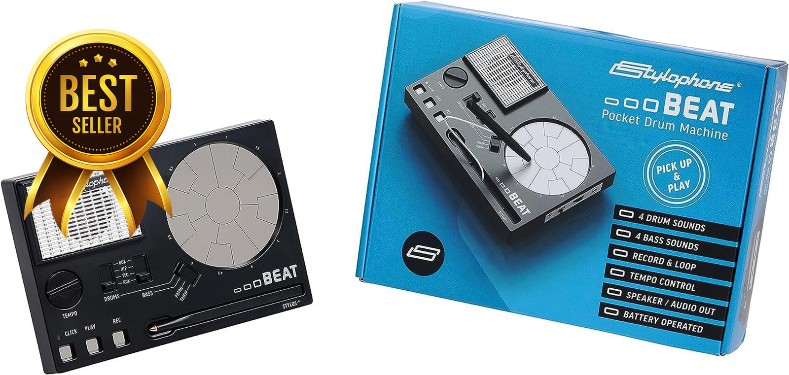 Mini Compact Stylus Drum Machine Beat Maker 4 Drum Kits 4 Bass Sounds Portable