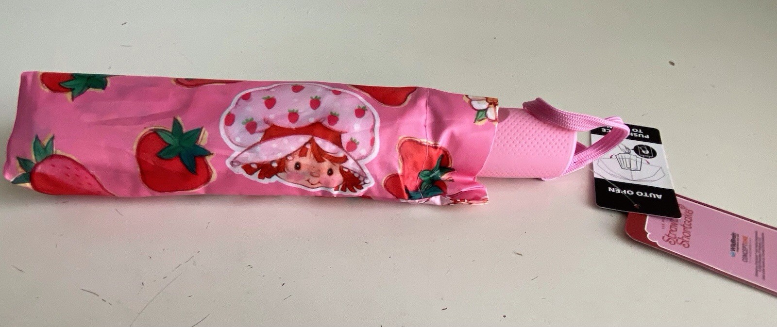 Strawberry Shortcake Umbrella Auto Open Close Pink Red Compact NEW