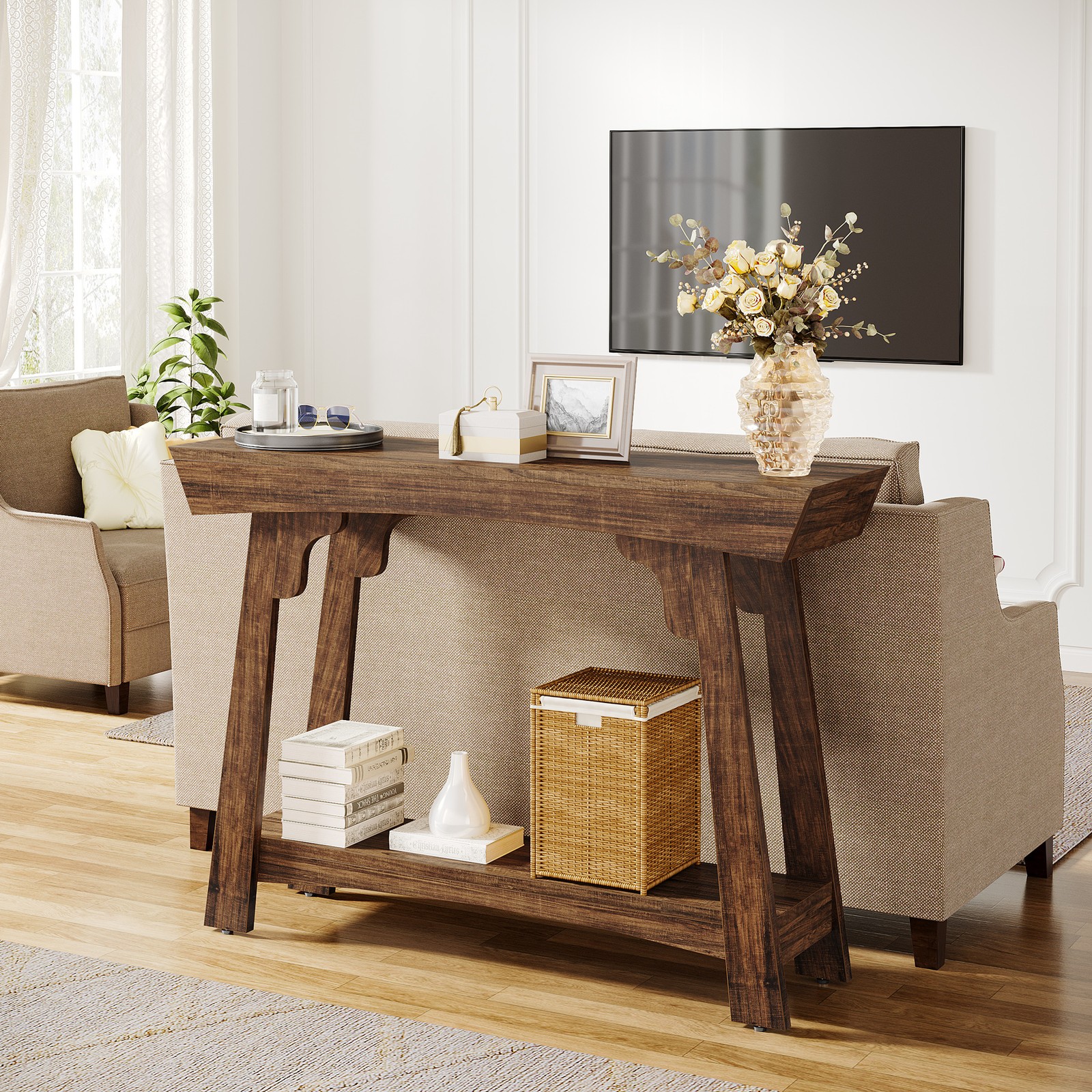 41.3 Inch Console Table, 2-Tier Farmhouse Small Entryway Table for Living Room