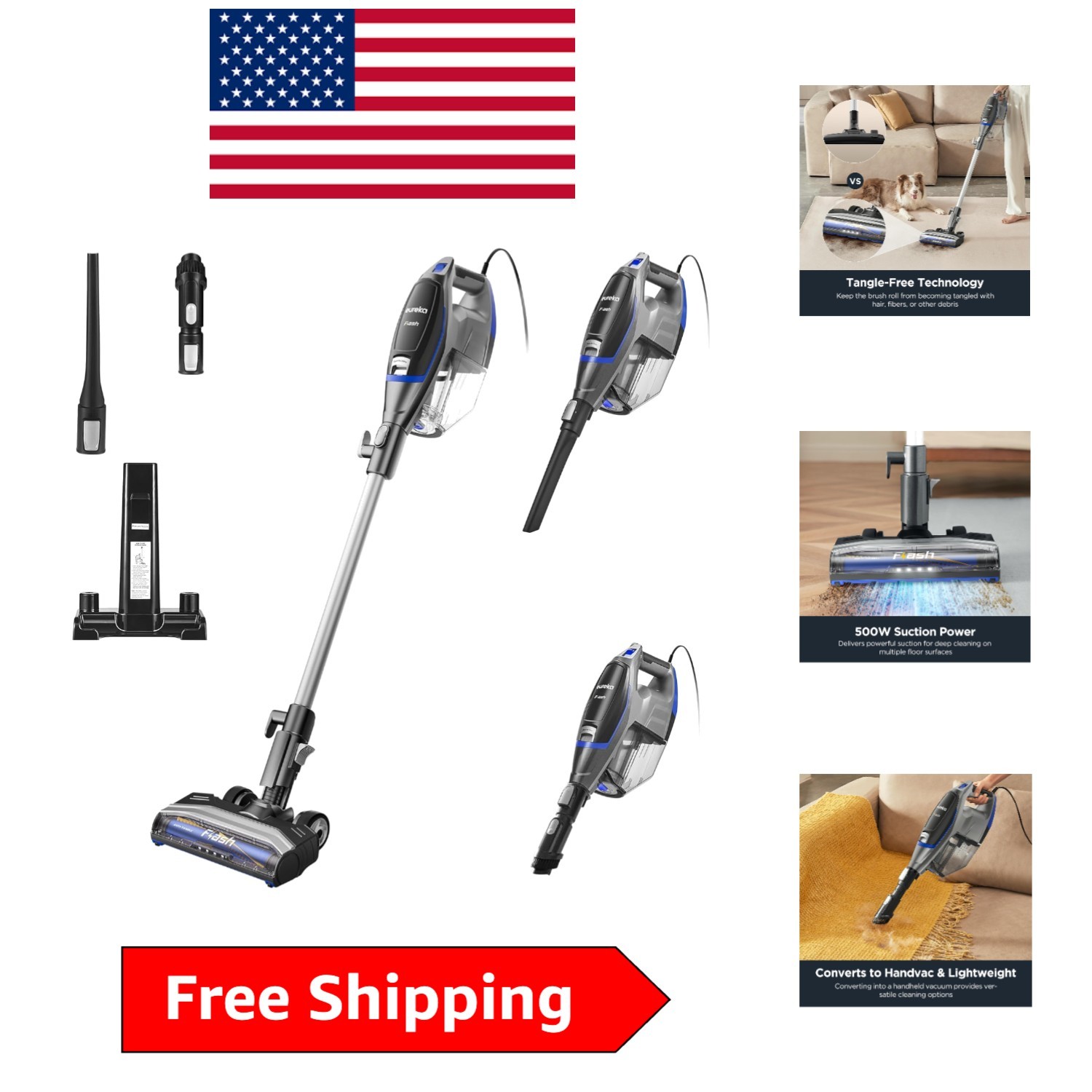Powerful Bagless Corded Vacuum with LED Lights for Spotless Pet Hair Cleaning