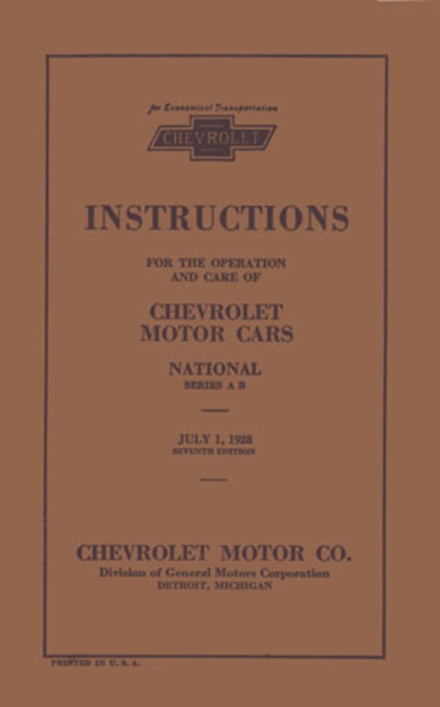 1928 Chevrolet Capitol Truck, National, National Truck Owner's Manual