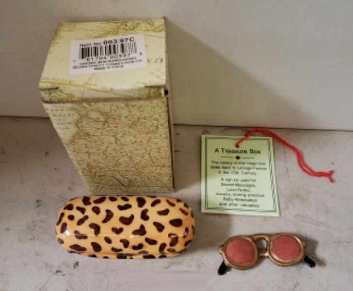 Limoge Style Trinket Box & Trinket Hinged Treasure Mini Leopard Sunglass Case