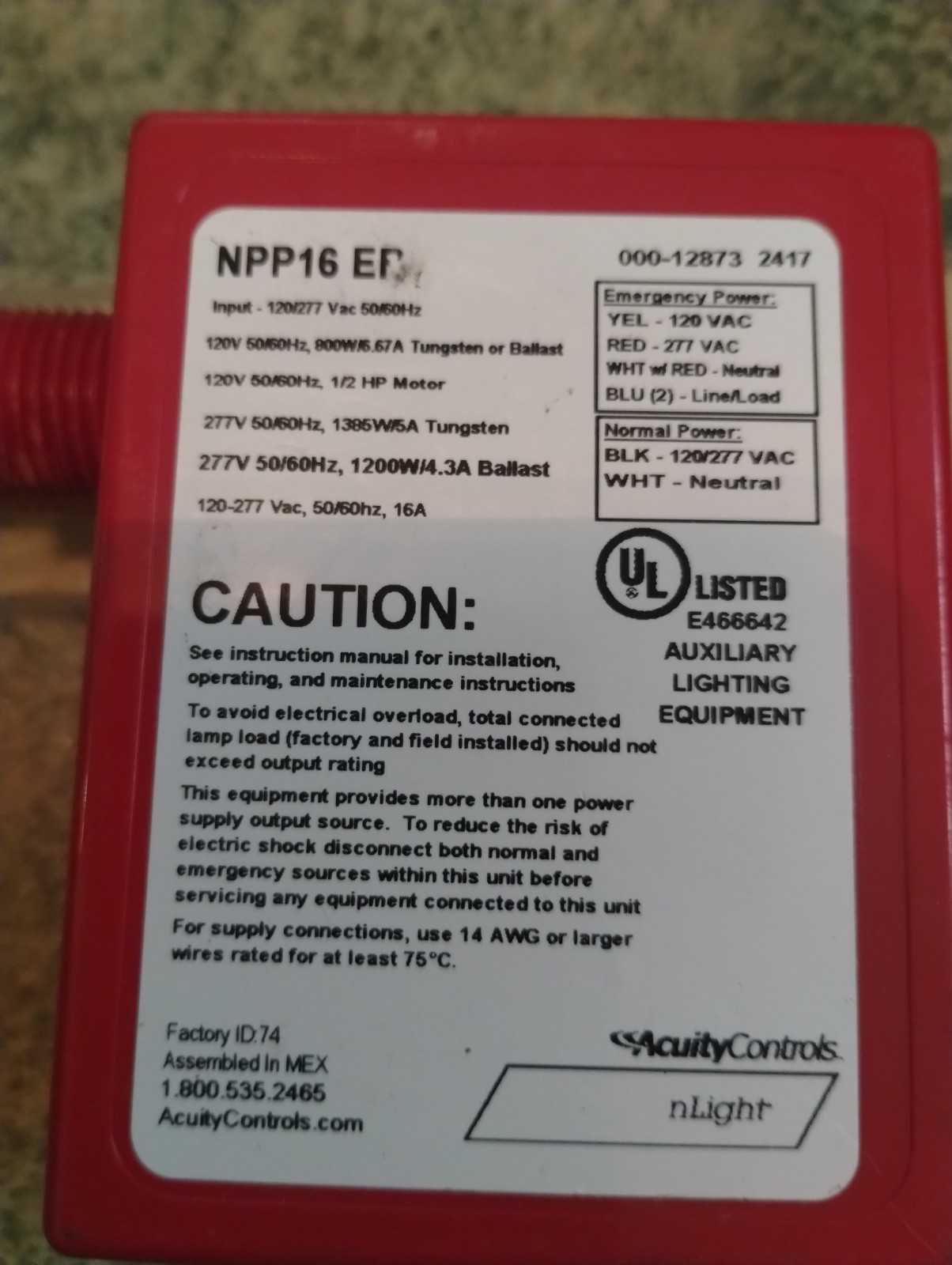 Acuity Controls NLIGHT NPP16 ER Dimming Side Output EM, Power/Relay Pack