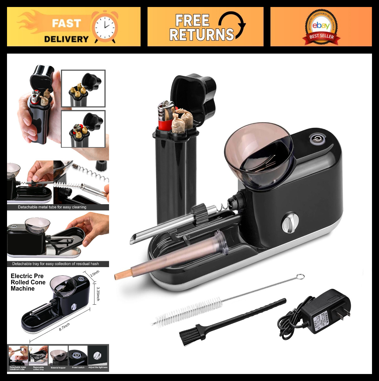 Electric Pre Roll Machine - Automatic Cone Loader & King Size Cone Holder, Cigar