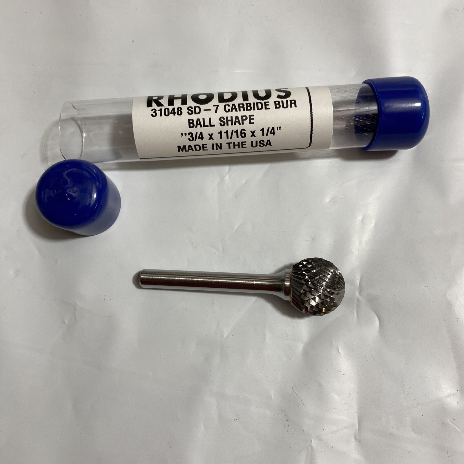 RHODIUS 3/4" x 11/16" 1/4" Shank SD-7 Ball Nose Double Cut Carbide Burr US MADE