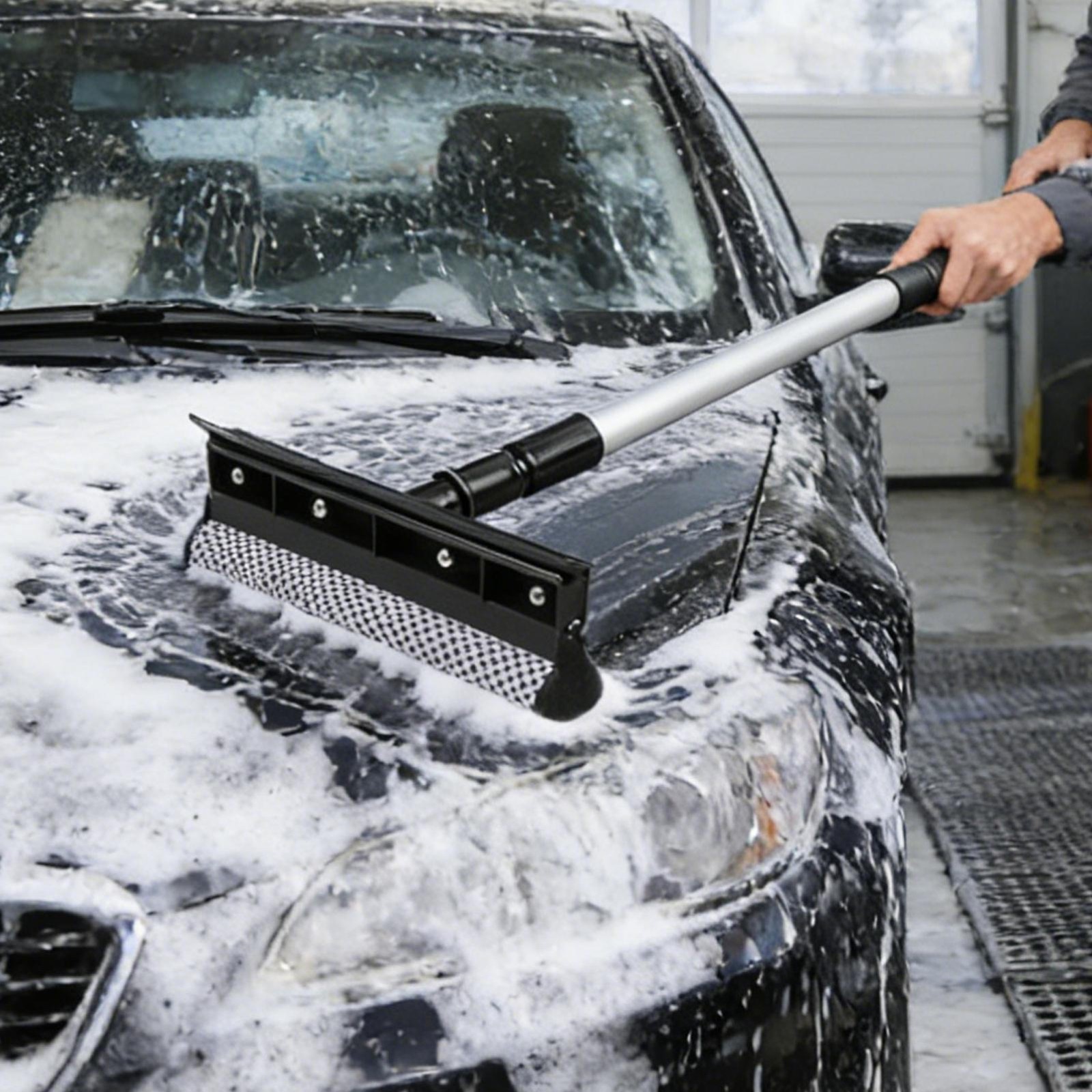 Retractable Sponge Brush For Cars 2-In-1 Extendable Squeegee Window Cleaner Tool