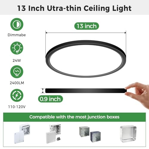 4Pack 13 inch LED Flush Mount Ceiling Lights, Dimmable 5 13"(4pack) Black