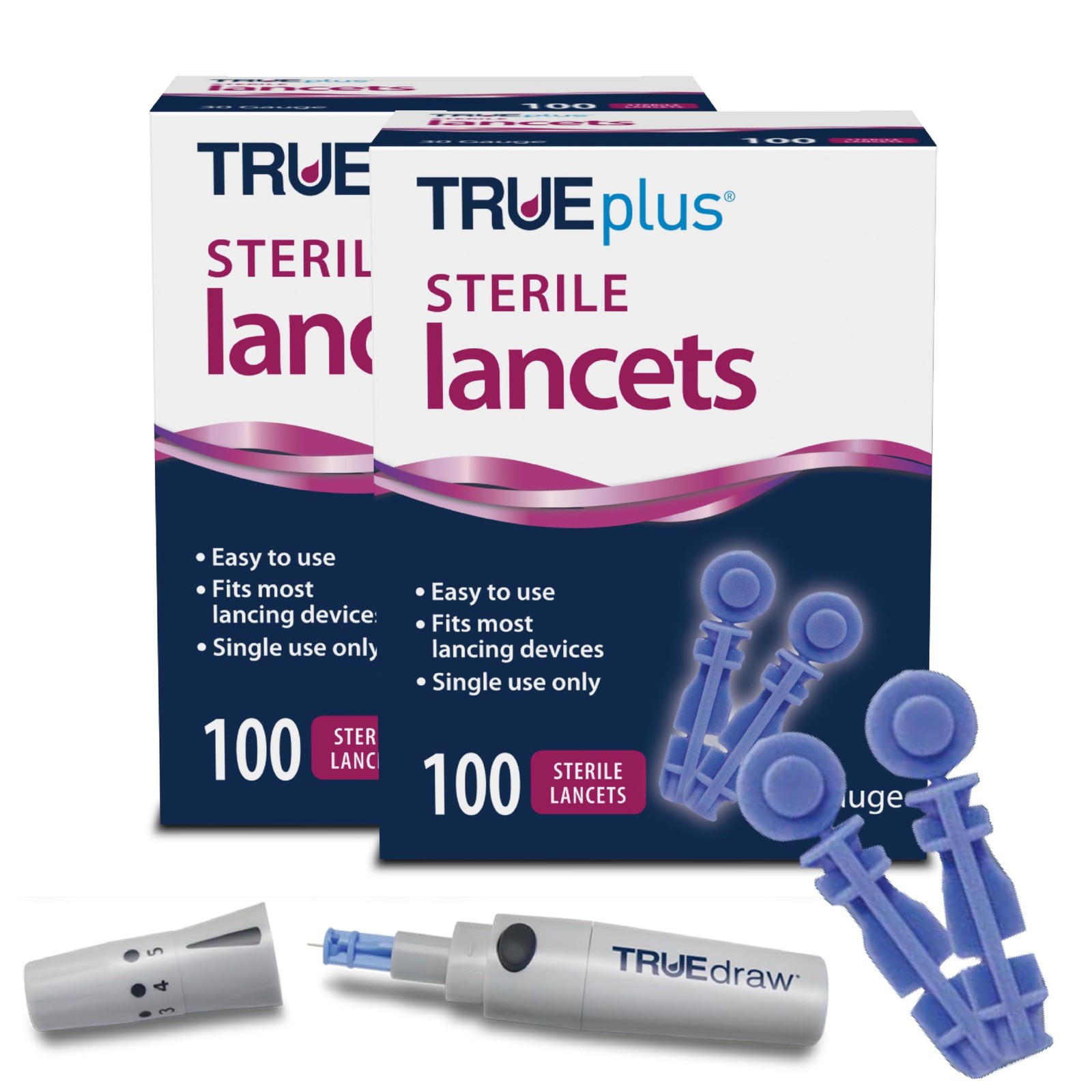 ® Lancing Device + 2 X 100Ct 30G Trueplus® Lancets + Trueplus® Log Book