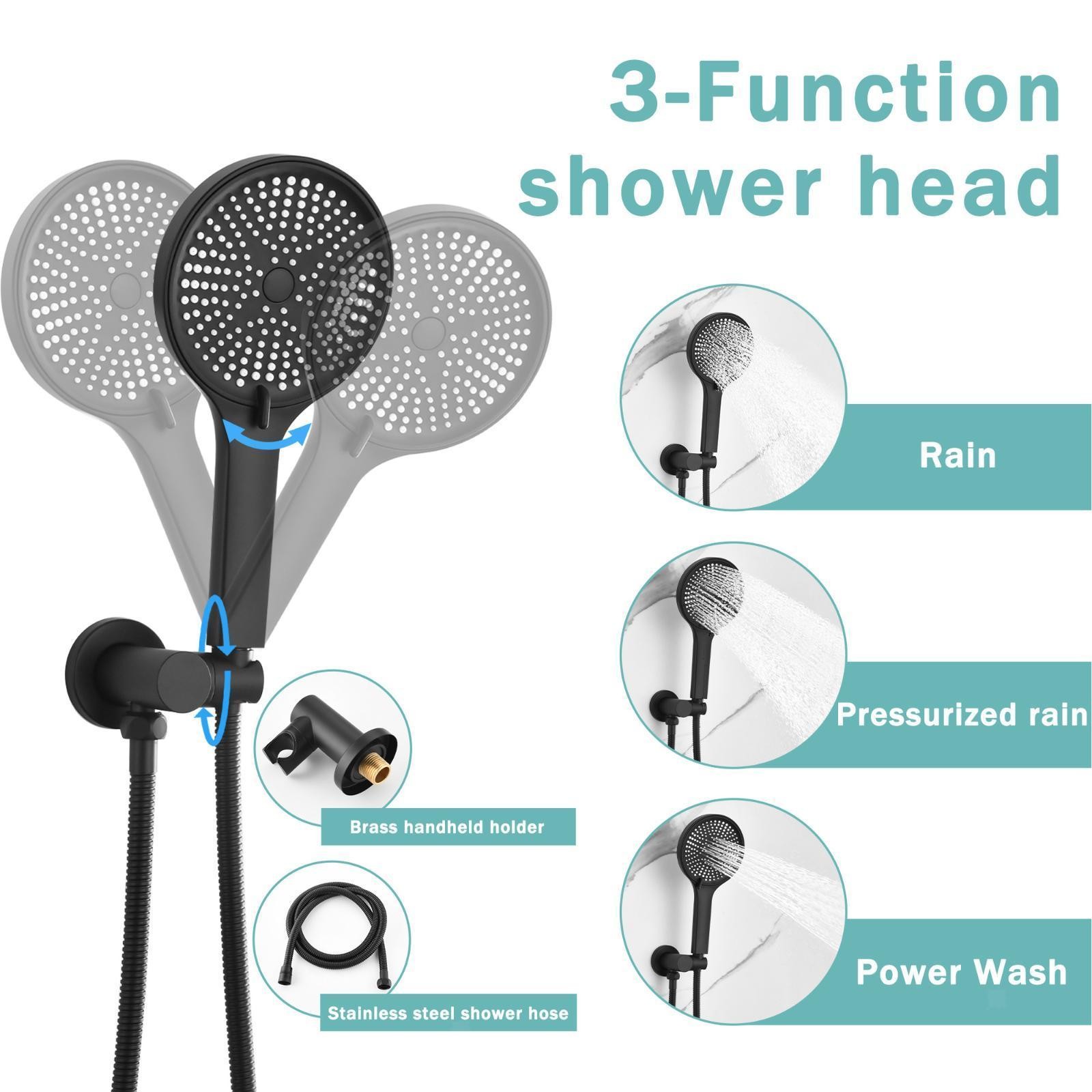 Luxury 3-Function Shower System Set - Solid Brass Control Valve, 10"