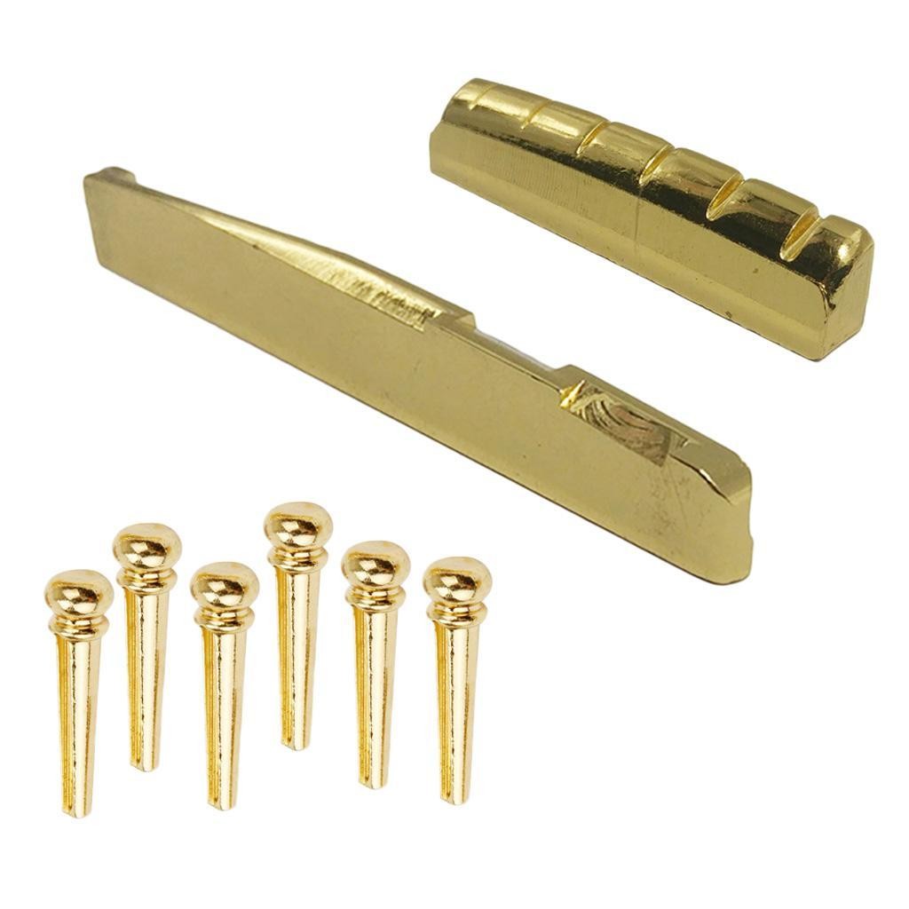 Brass Bridge Pins Pegs Saddle Nut Set for Acoustic Folk Guitar Accessories