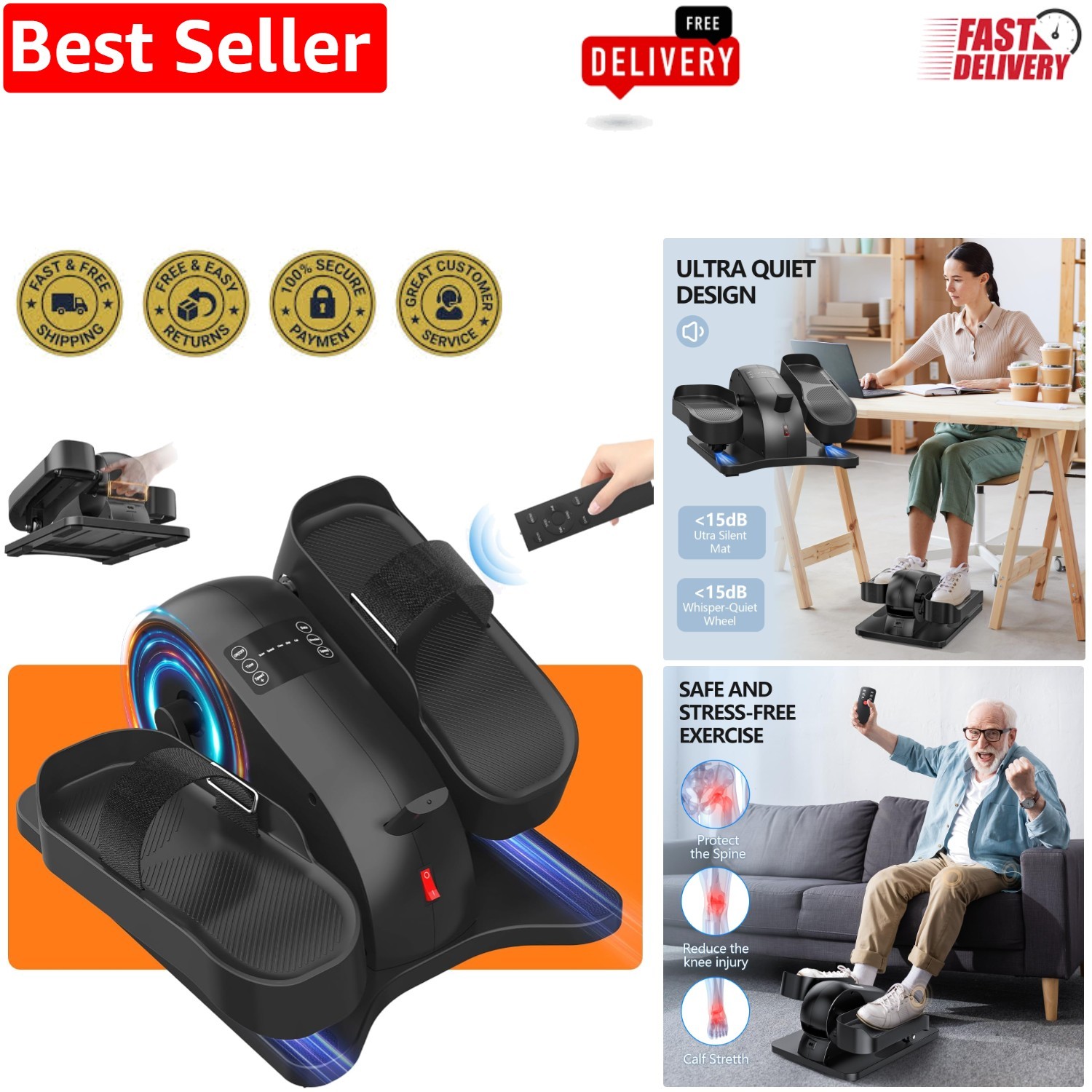 Compact Senior-Friendly Under Desk Elliptical with 12 Resistance Levels & Remote
