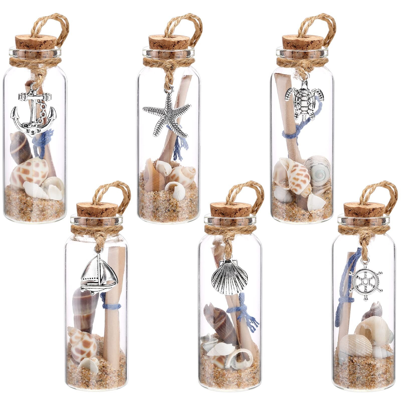 Qunclay 6 Pcs Christmas Coastal Beach Ornaments Glass Bottle Nautical Christm...