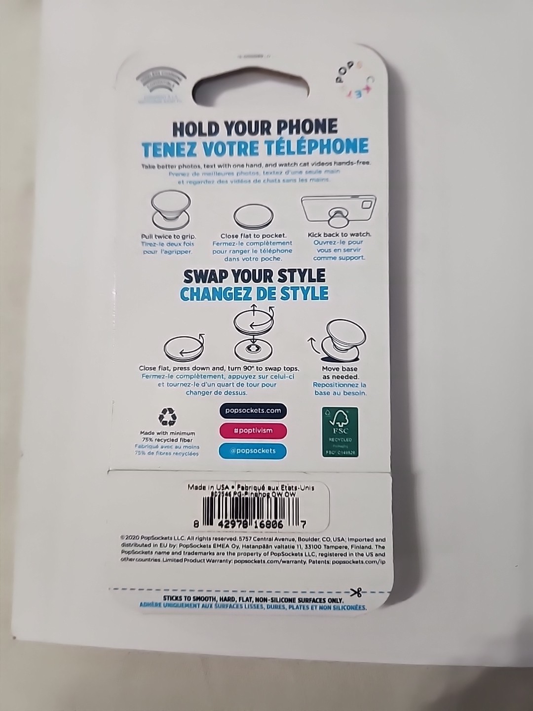 PopSockets PopGrip Phone Grip & Stand w/ Swappable Top - Pinehog