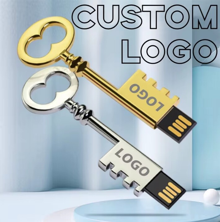 Custom Logo Metal Key Shape USB2.0 Flash Drives 32GB 64GB Pen Drive Memory Stick