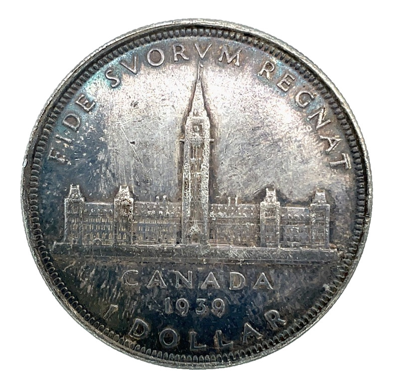 1939 Canada Parliament-King George VI - 0.800 Silver Dollar Toned Coin #5 KM#38