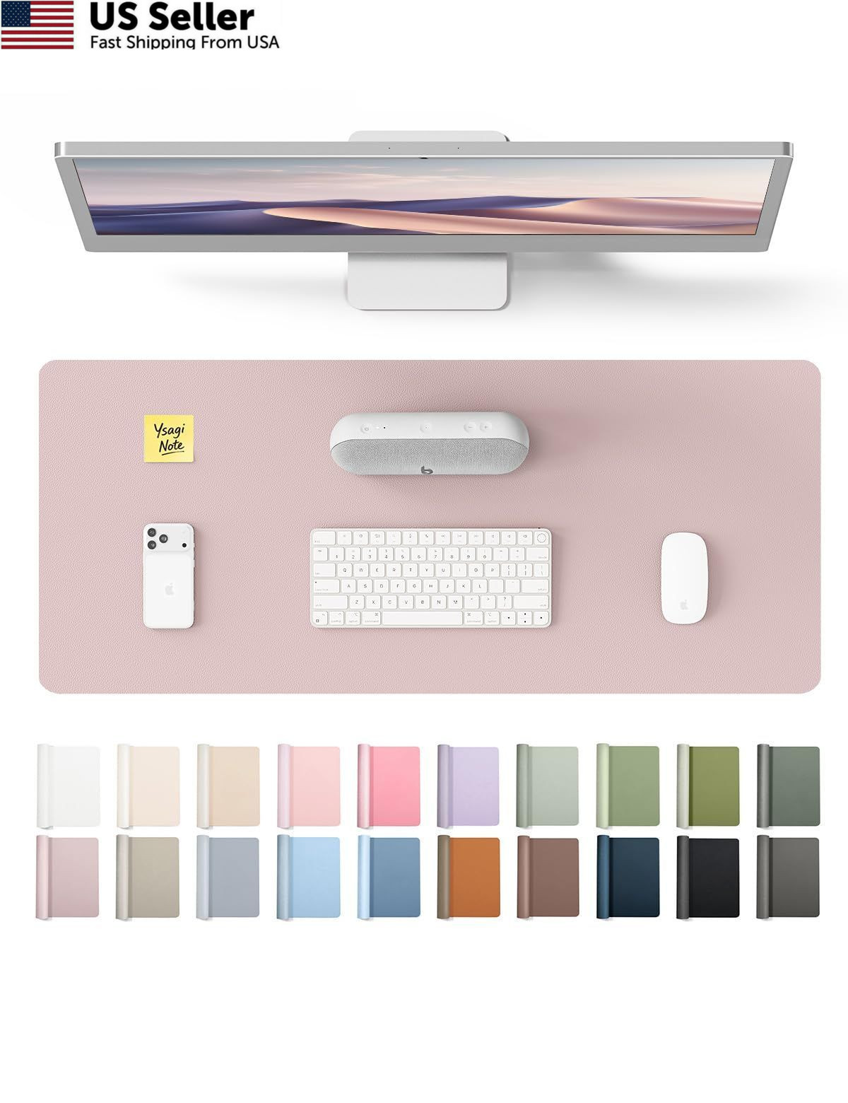YSAGi Leather Desk Pad Protector, Office 23.6" x 13.8", Grayish Lavender