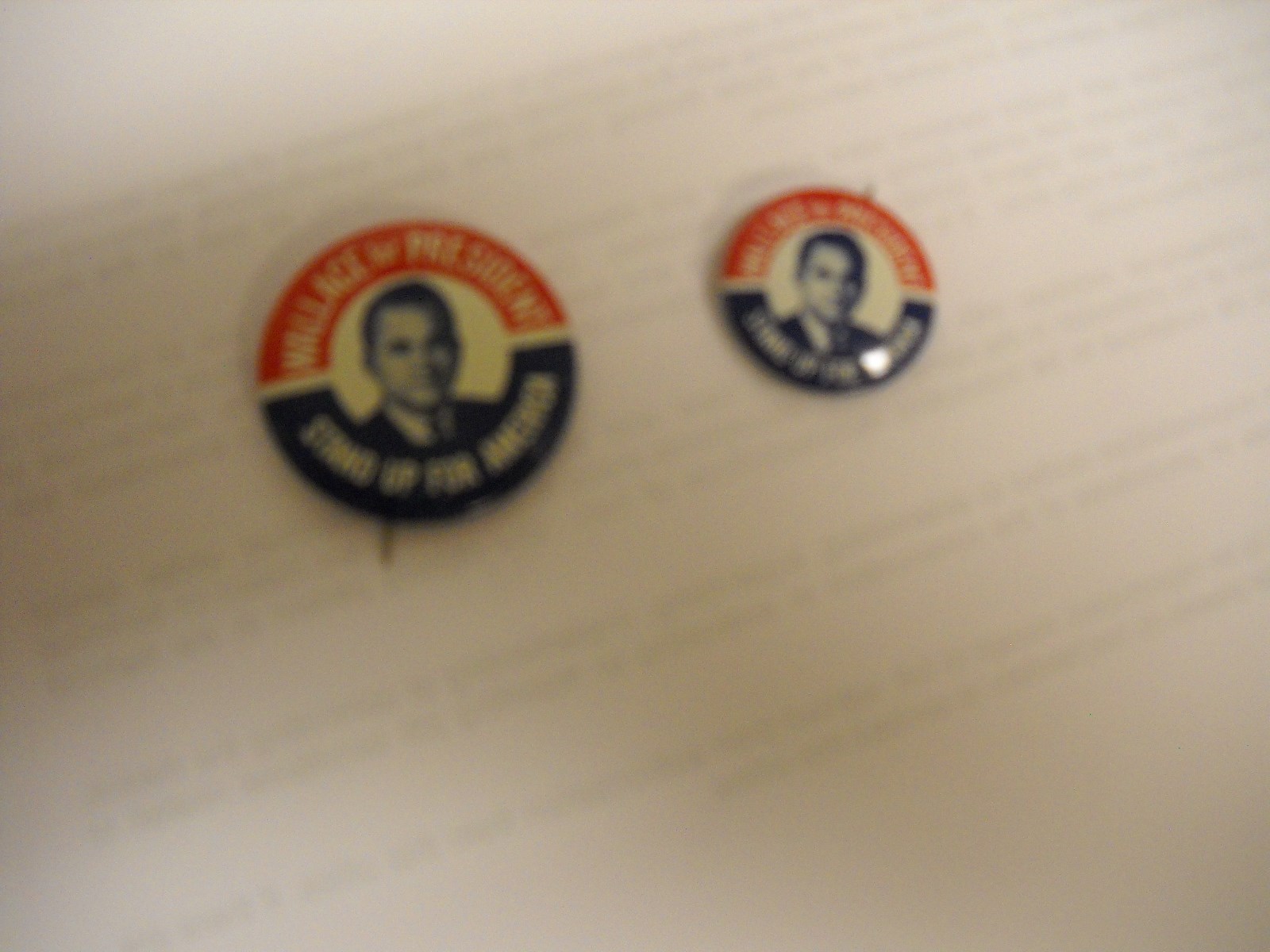 2 Different sizes Wallace for President Pins-  1.375" & 1" pin