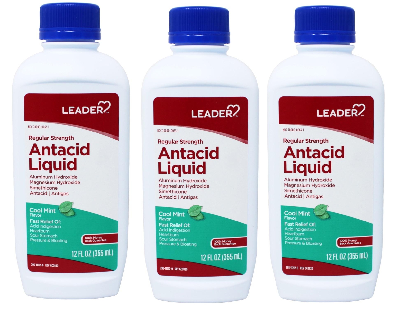 Leader Regular Strength Antacid Liquid, Cool Mint, 12 fl oz - 3 Pack