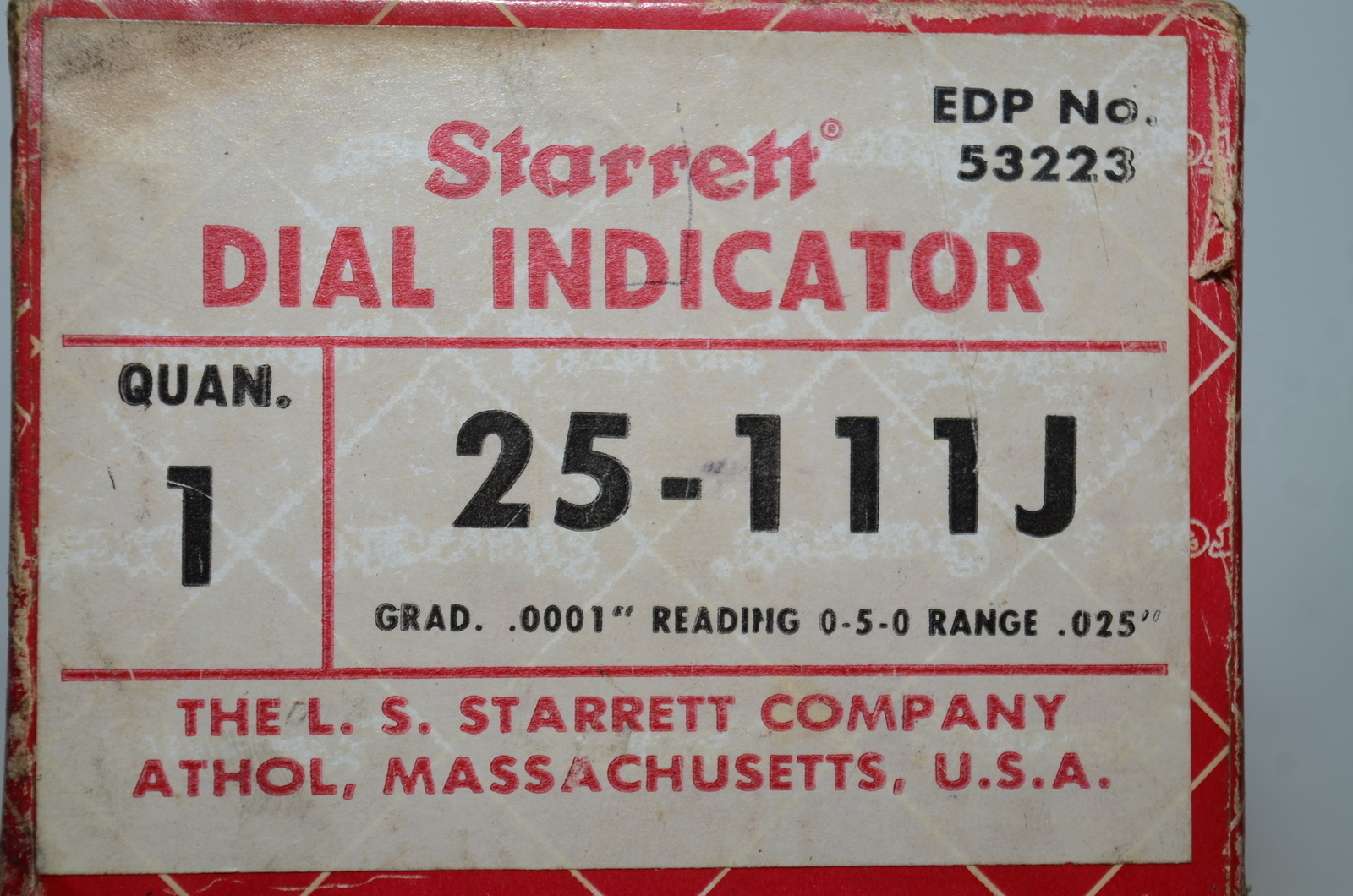 Starrett 25-111J Dial Indicator.0001 INV=30727