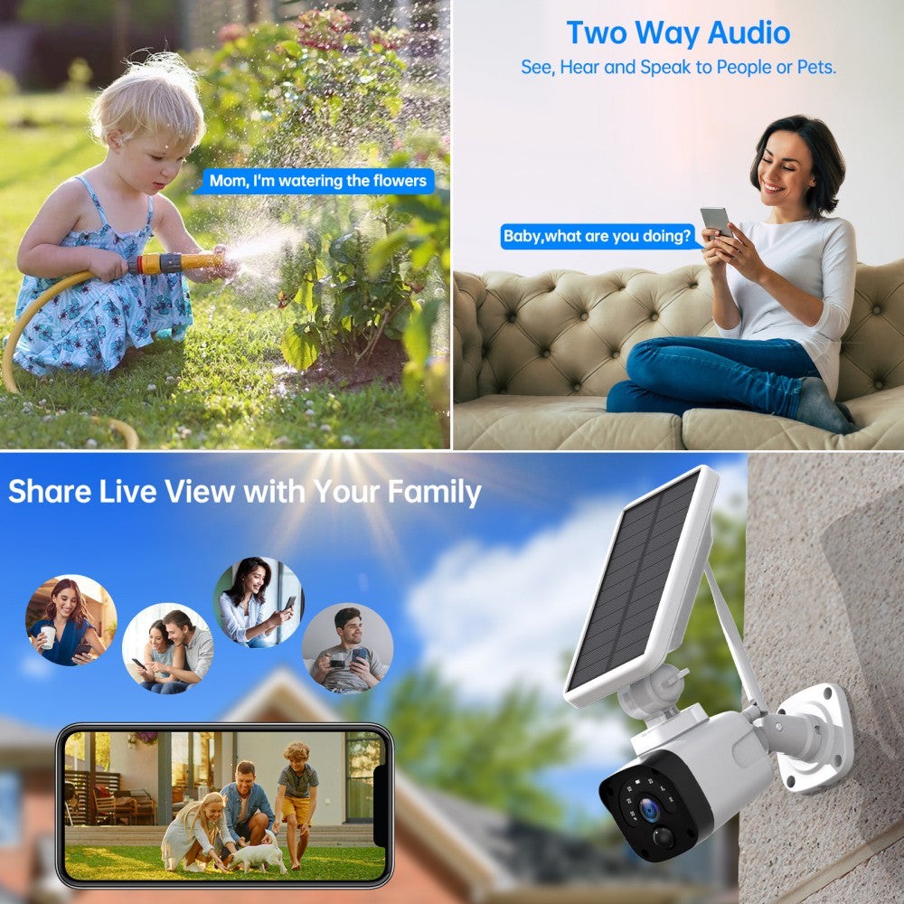 4MP Solar Battery Powered Wireless Security Camera System PIR Detect Protection