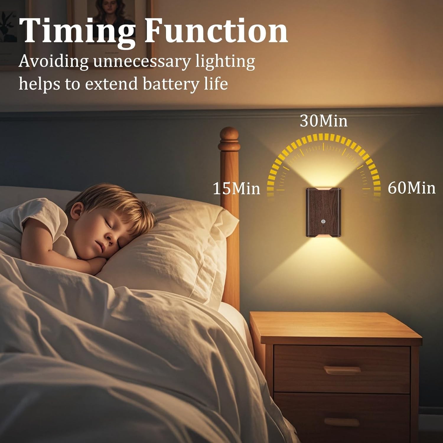 Rechargeable Motion Sensor Wall Light - 3 Colors Battery Powered Wireless Wal...