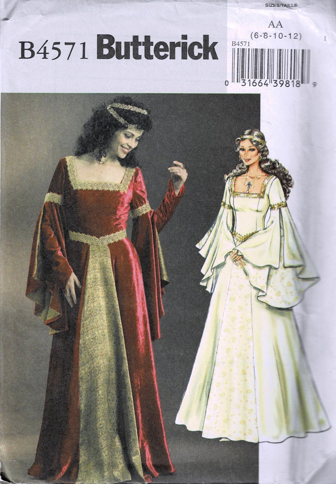 PATTERN Misses' Renaissance/Medieval Gown Size 6-8-10-12 UNCUT Butterick B4571