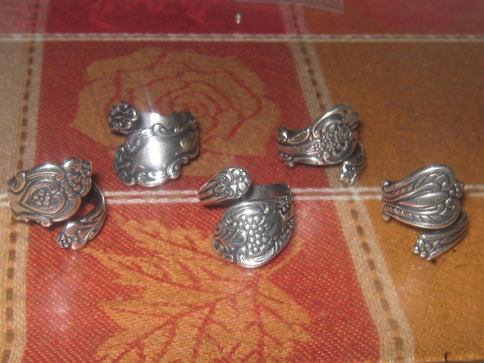 Wholesale Lot 5 Vintage Style Adjustable Antique Silver Spoon Rings Floral Heart