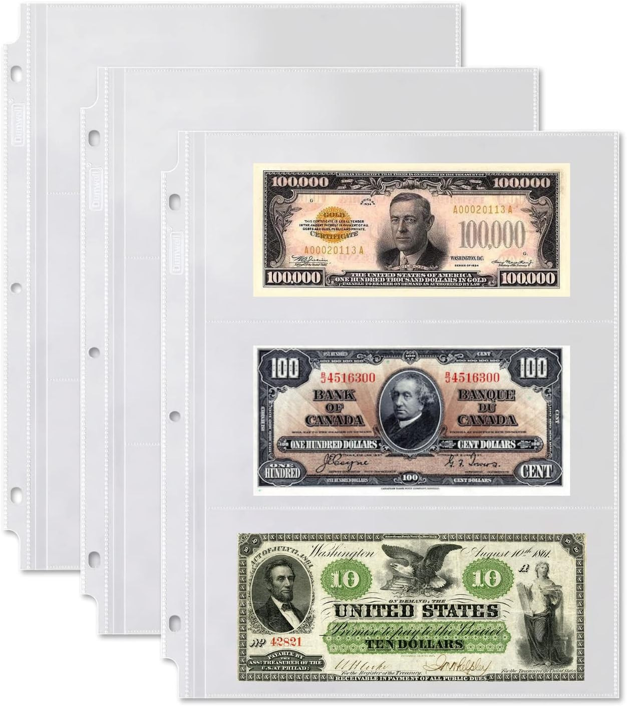 25 Pack 3-Pocket Binder Currency Sleeves for Collectors Bills Banknotes Coupons