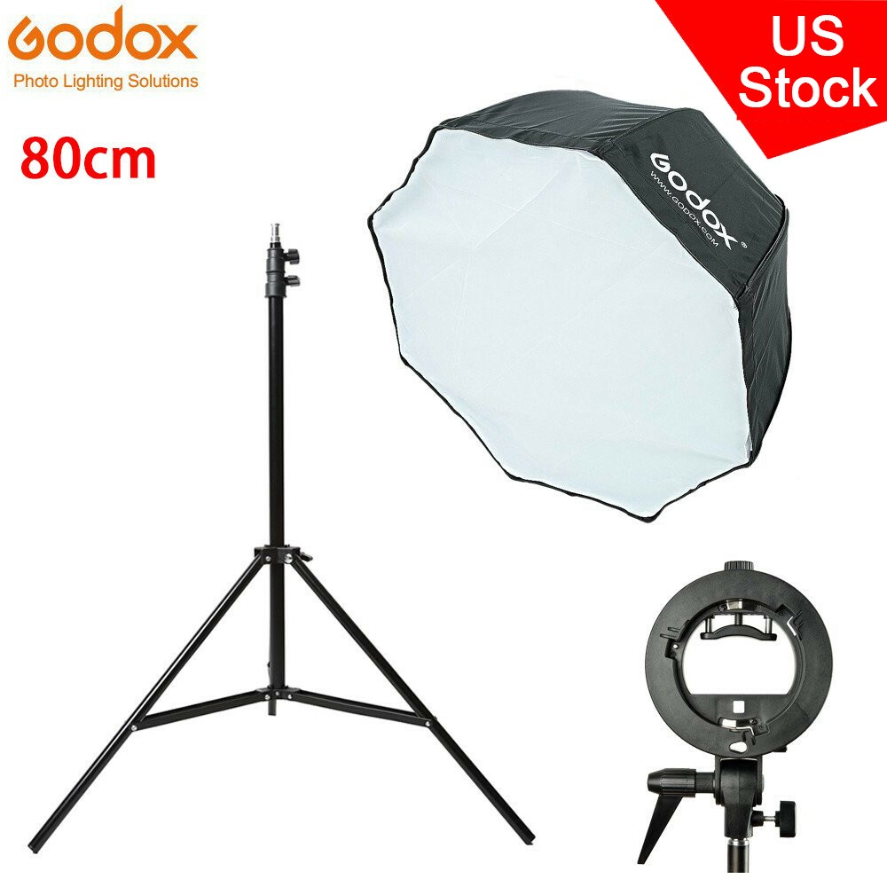US GODOX 80cm 32" Octagon Umbrella Softbox+2m Light Stand+S-Bracket Fr Speedlite