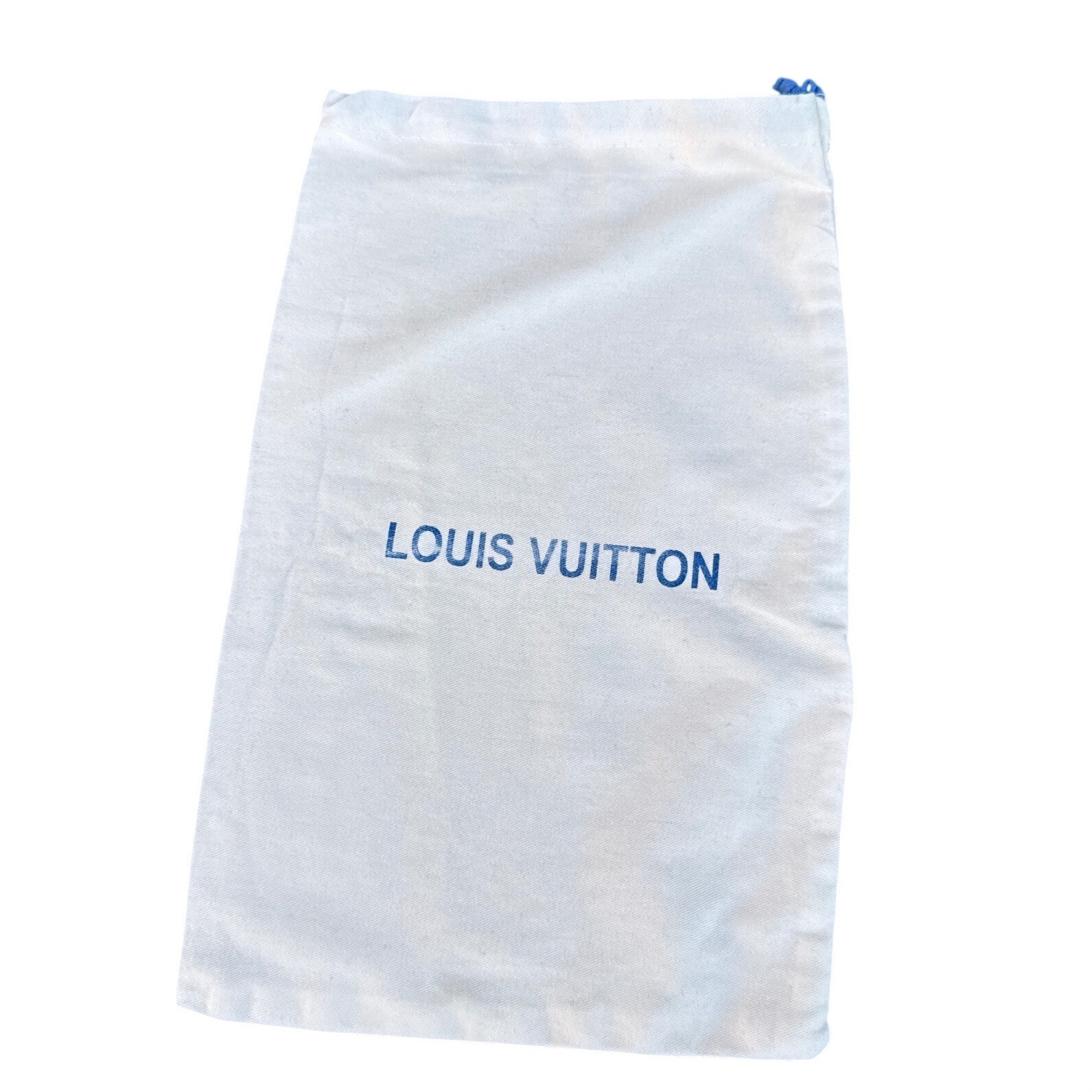 Louis Vuitton White Cotton Drawstring Dust Bag Blue Logo 8.5x14 Small Accessory