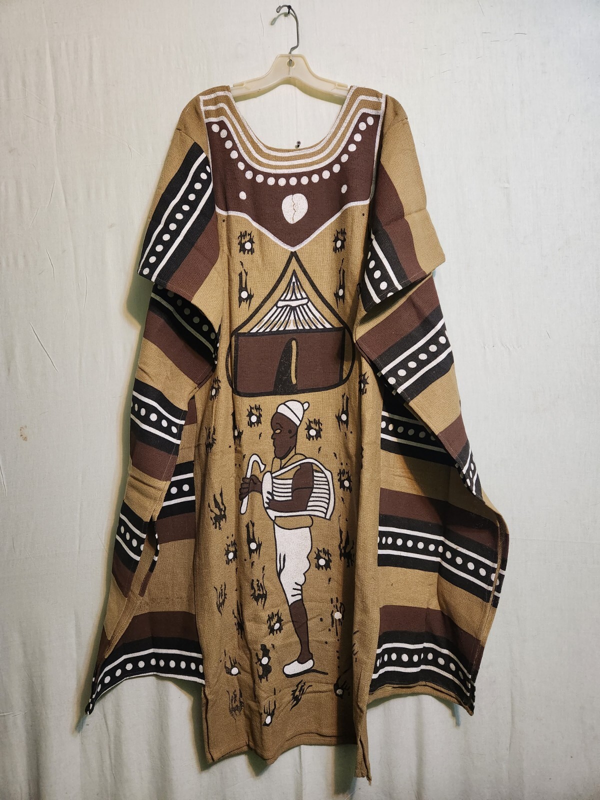 African Men Women Long Mud Poncho Pullover Hand Printed Cotton Free Size
