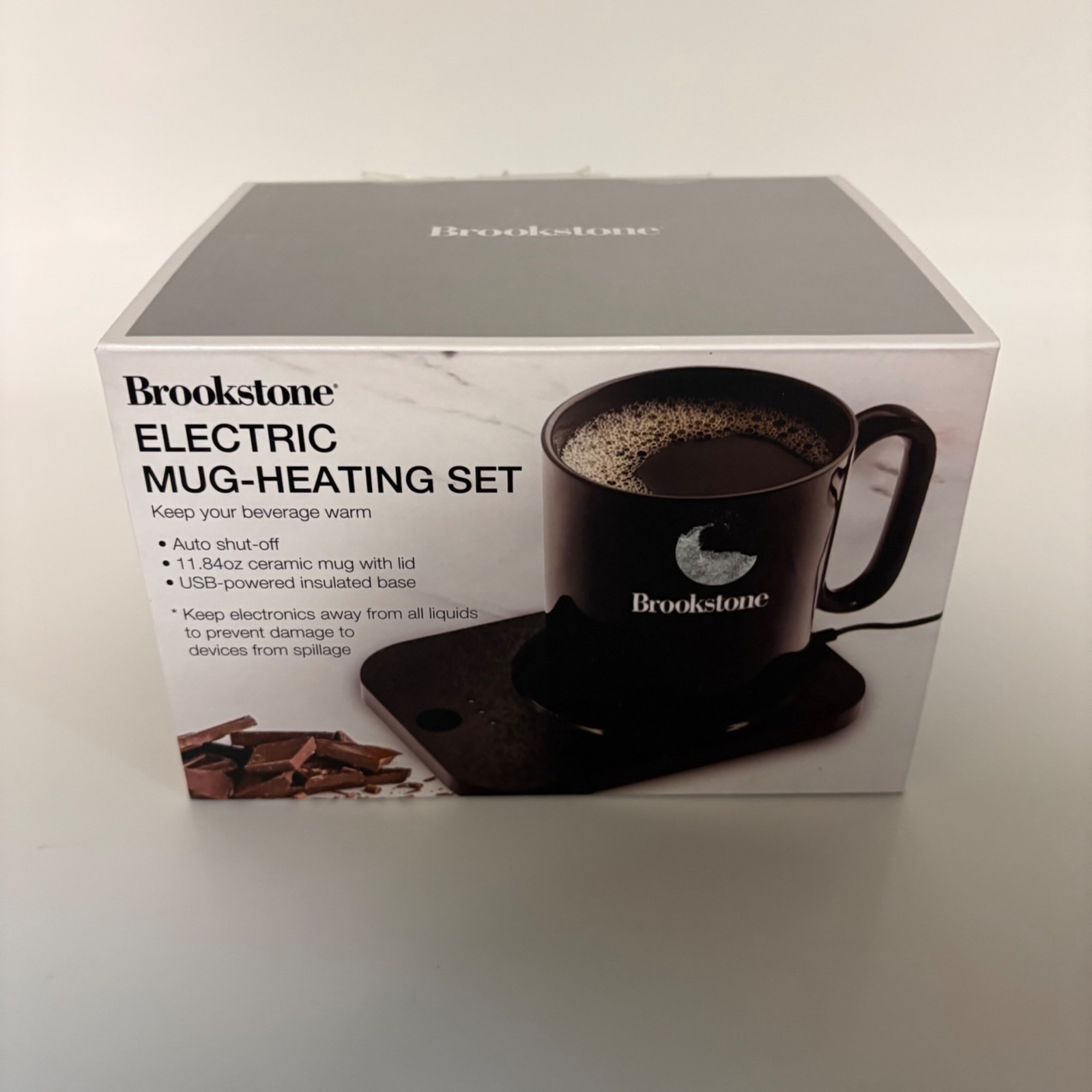 Brookstone Electric Mug Heating Set USB Base Ceramic Mug Lid . Keeps Beverages W