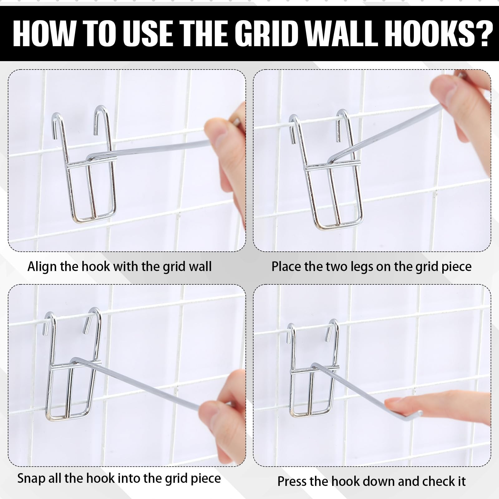 25 PCS 6 Inch Silver Grid Wall Panel Hooks Display Retail Garage Hangers