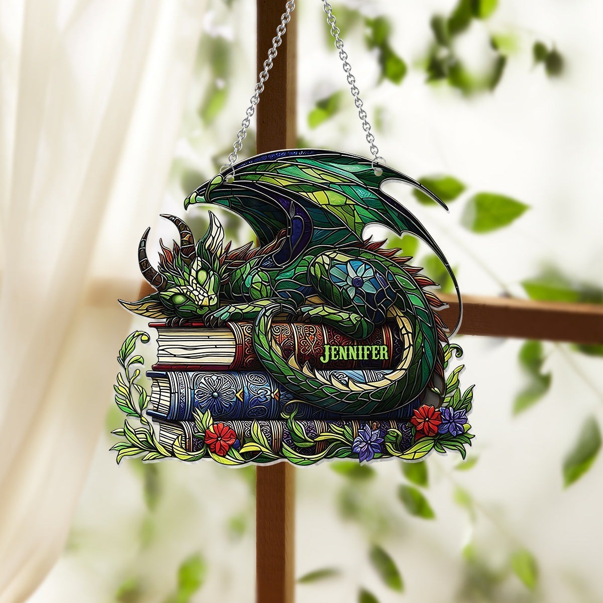 Personalized In The World Of Bookworms A Book Dragon Acrylic Faux Stained Glass