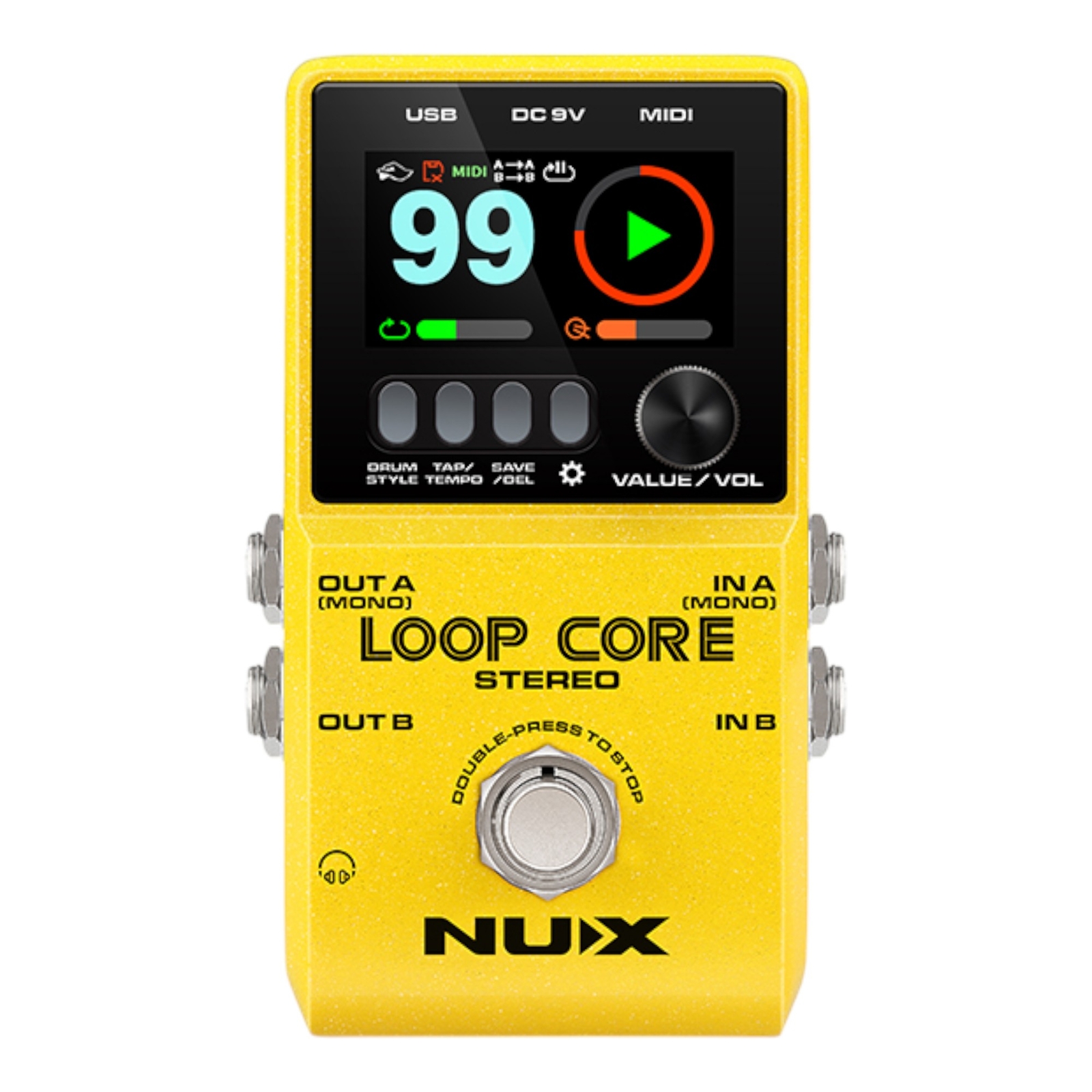 NUX Loop Core Stereo Looper Pedal with MIDI and Drum Patterns