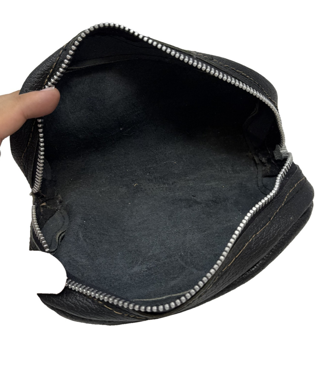 Vintage Black Leather Zip Pouch Small Case for Compact Camera Coins Wallet