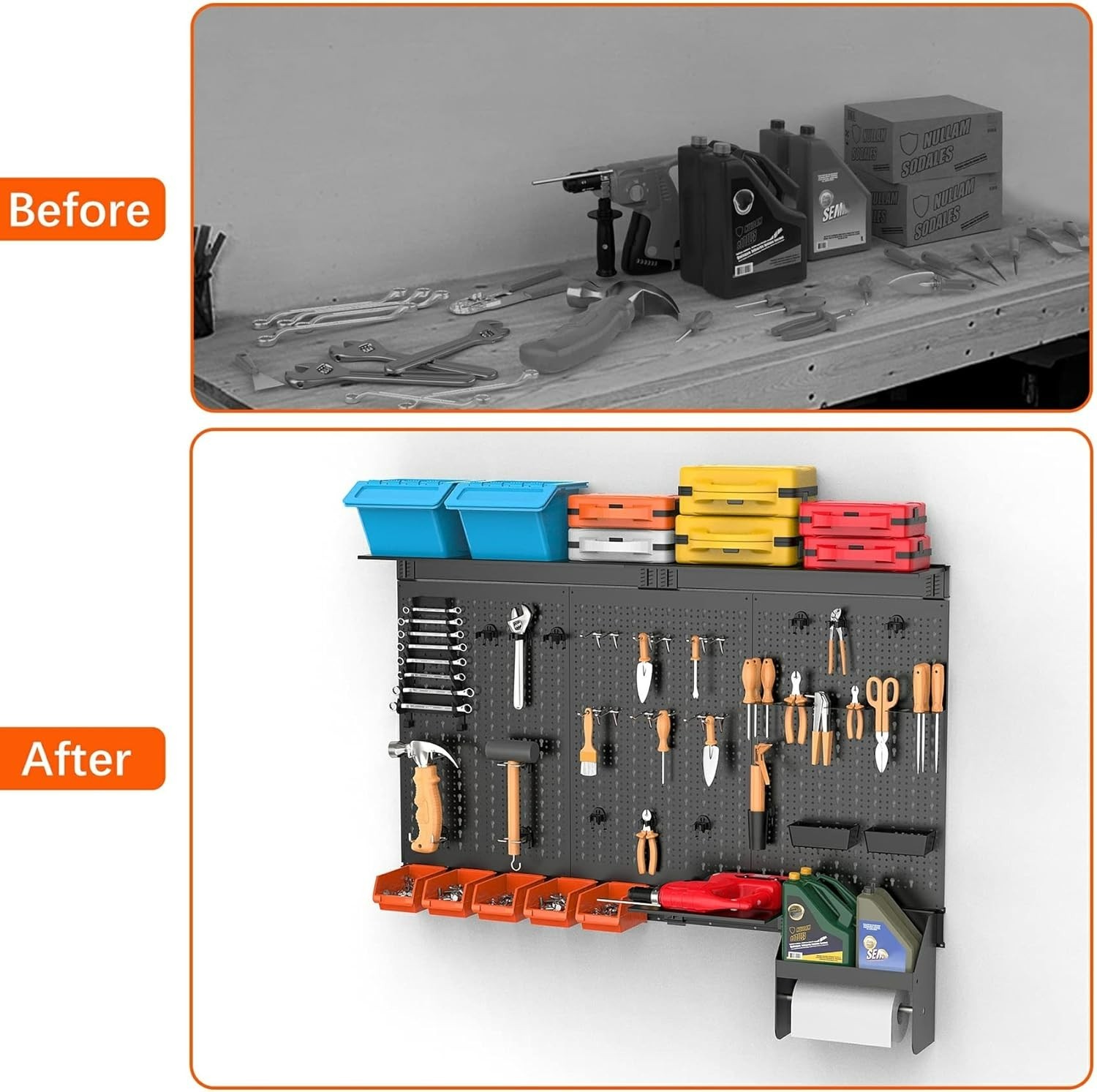 TORACK Metal Pegboard Wall Organizer 4ft Wide, Tool Storage Pegboard System