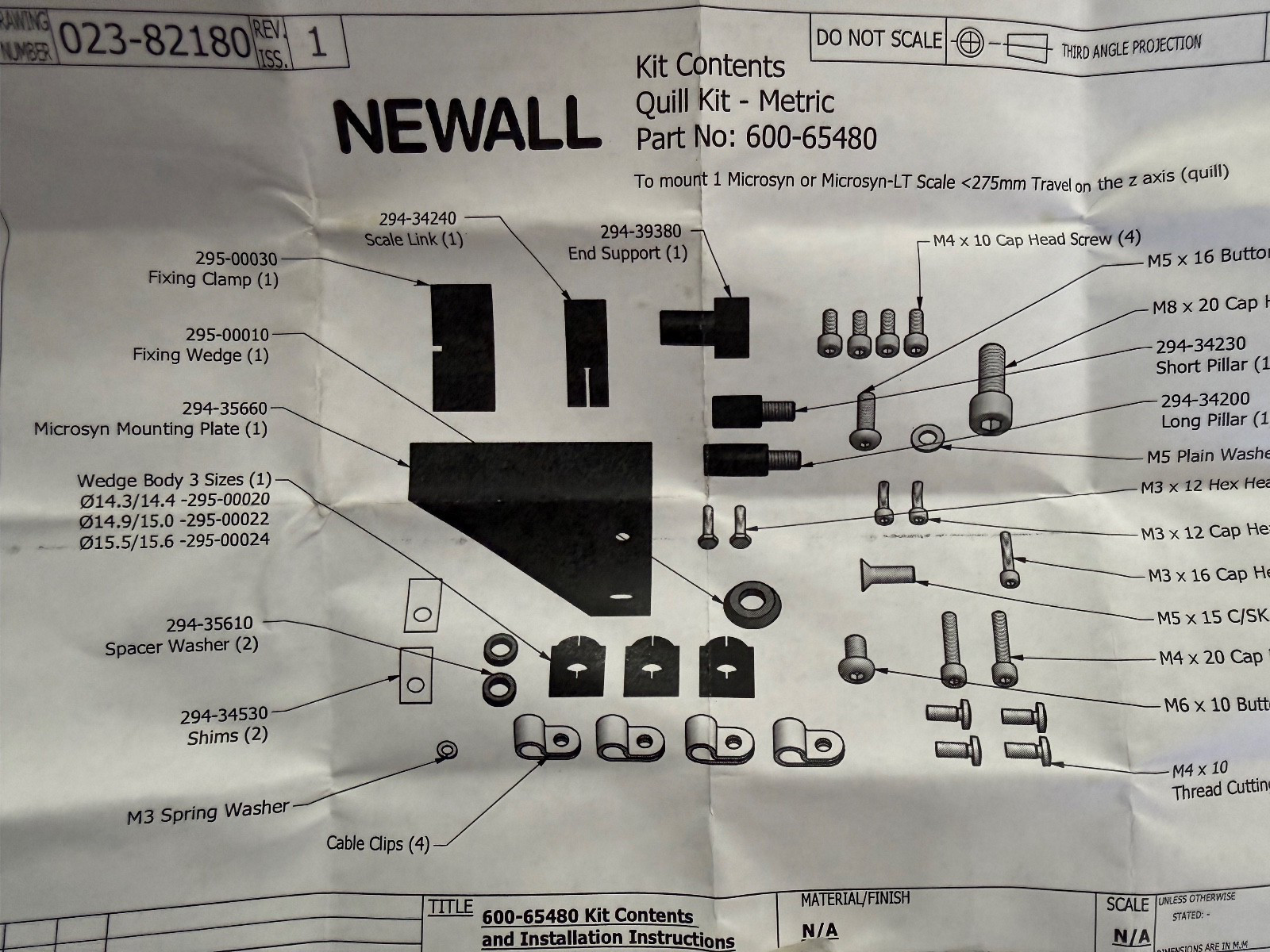 Newall Digital readout Microsyn MK2 Quill Kit Metric