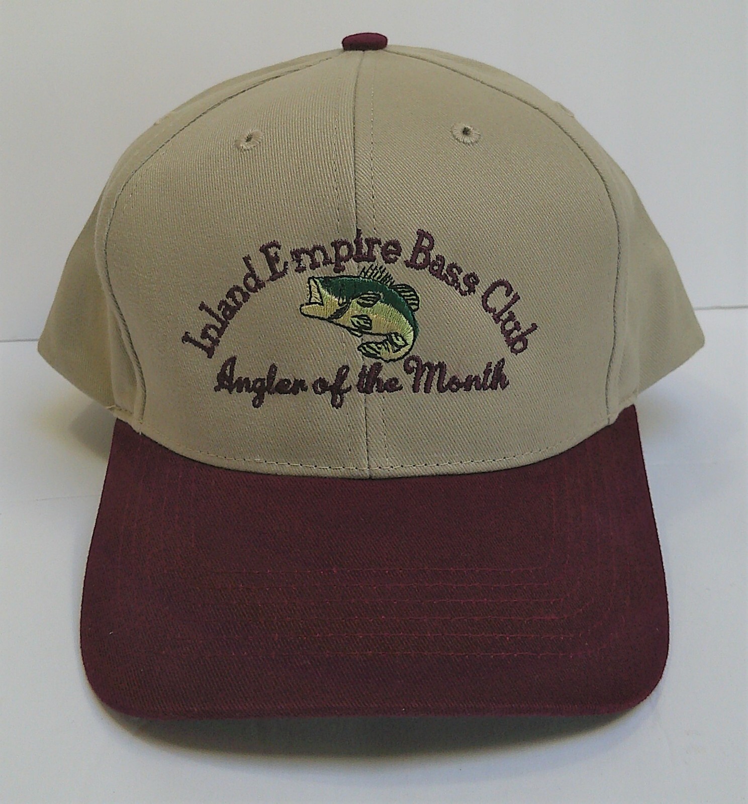 Inland Empire Bass Club Tan & Burgundy Embroidered Largemouth Bass Baseball Cap