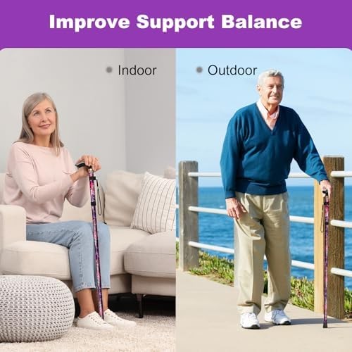 Folding Cane, Portable 5-Level Adjustable Height Walking Stick with Foldable Des