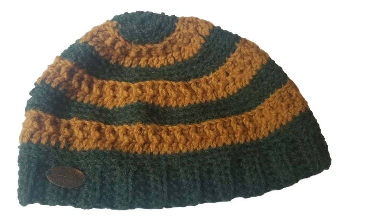 Handmade Knit Beanie Green and Yellow One Size New
