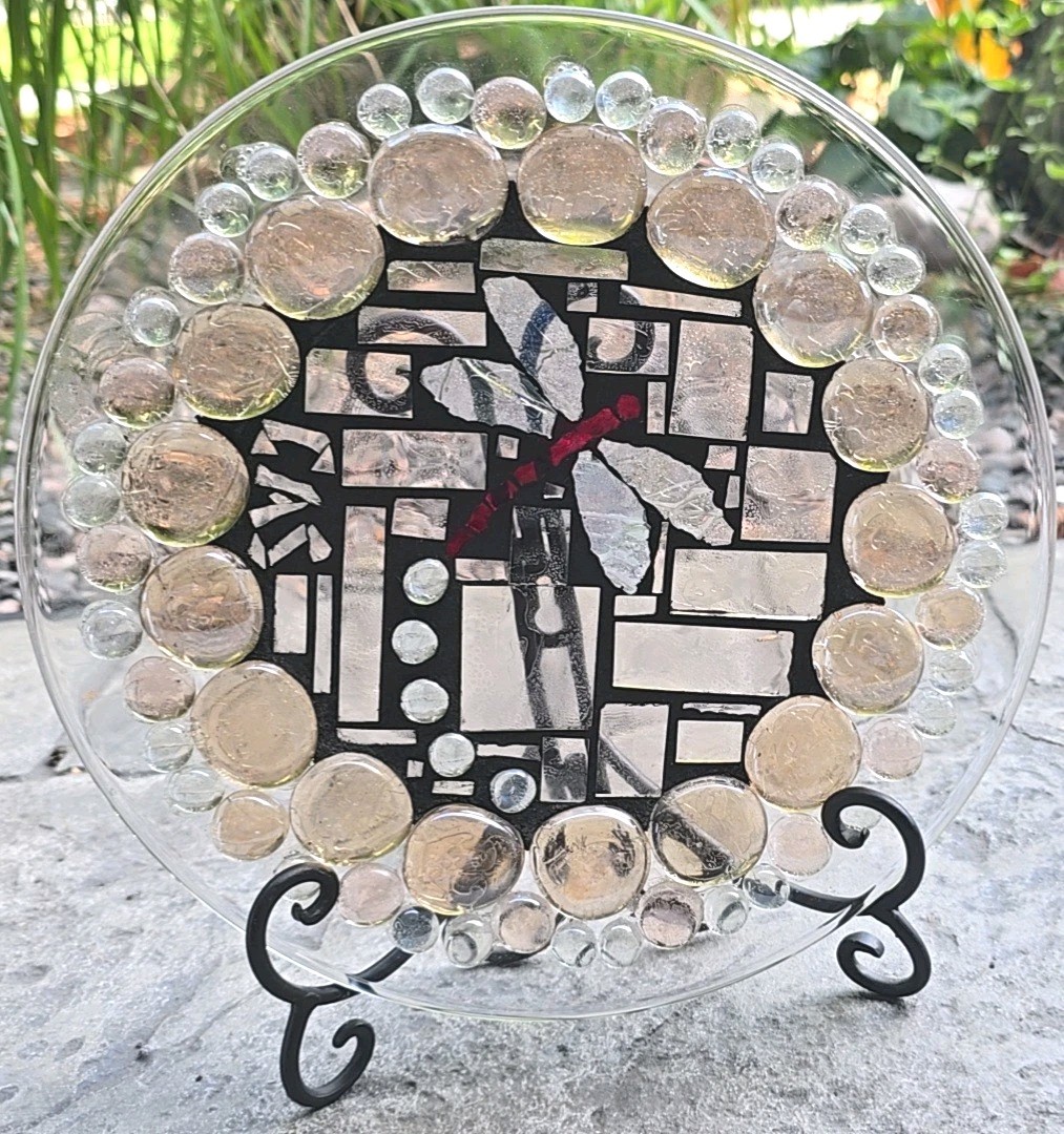 Unique Handmade Mosaic Dragonfly Glass Suncatcher/plate 10.5" OOAK