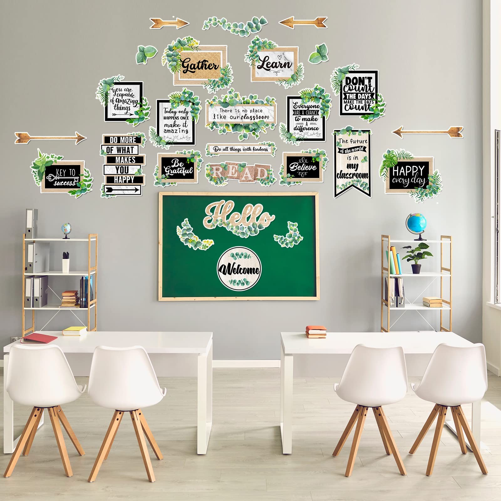 Pajean 26 Pieces Eucalyptus Classroom Bulletin Board Set Multi Color