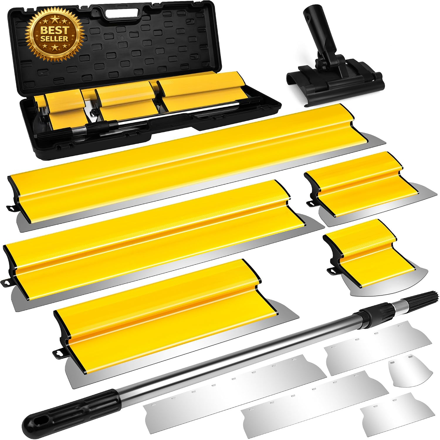 Drywall Skimming Blade Set 5 Replaceable Blades Telescoping Handle Kit