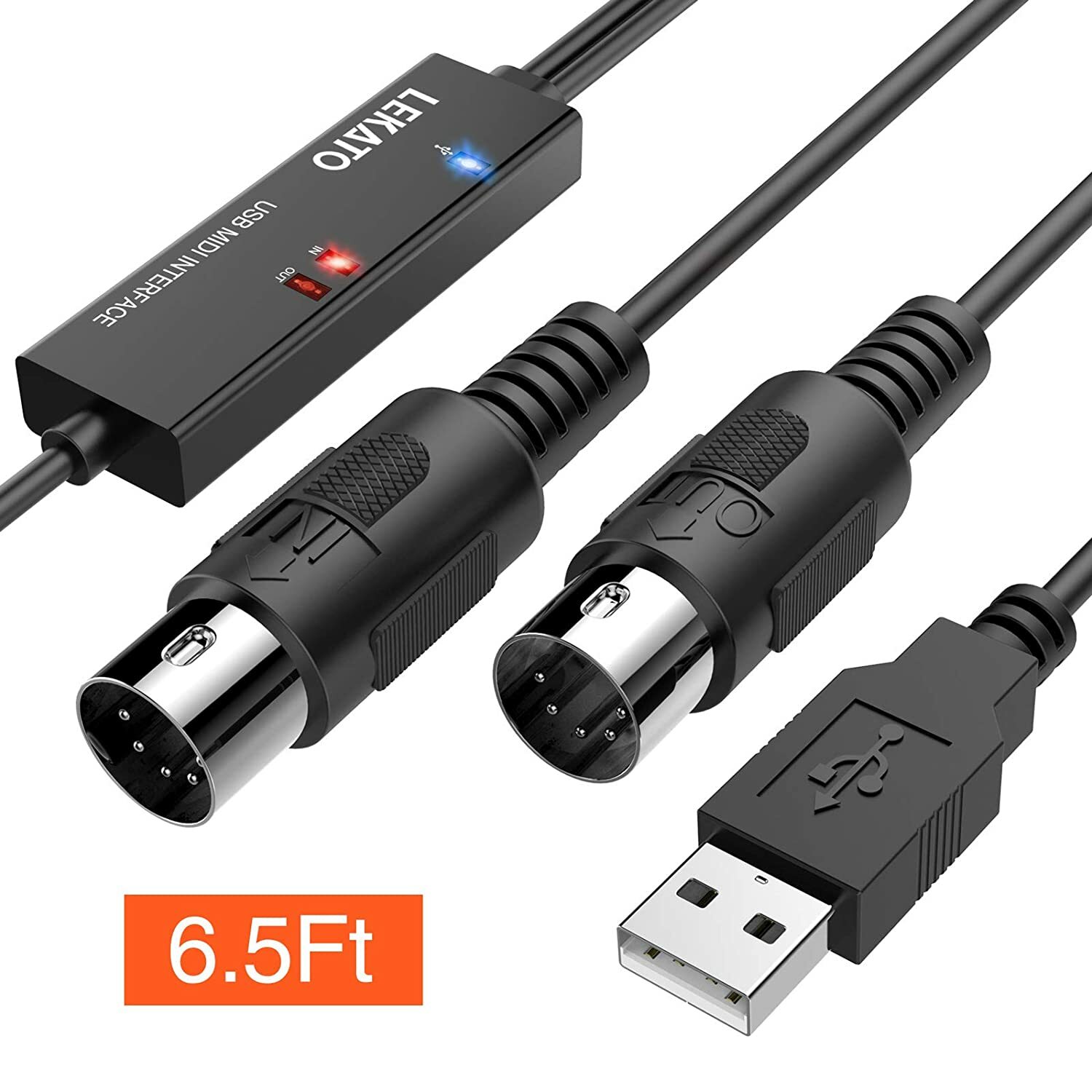 LEKATO MIDI Cable MIDI to USB Cable for Laptop Computer 6.5ft 16 Channels